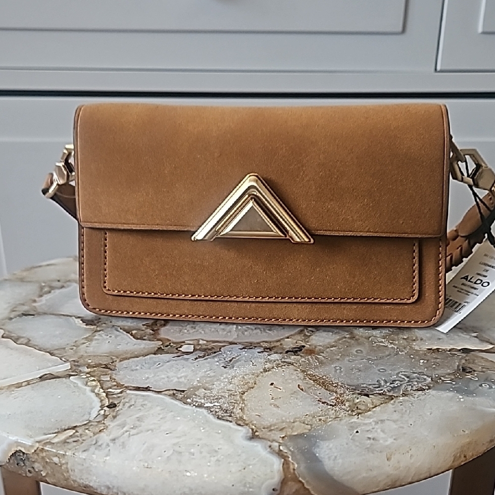 Aldo Suede Tan Shoulder Bag with Gold Accent - Picture 5 of 7